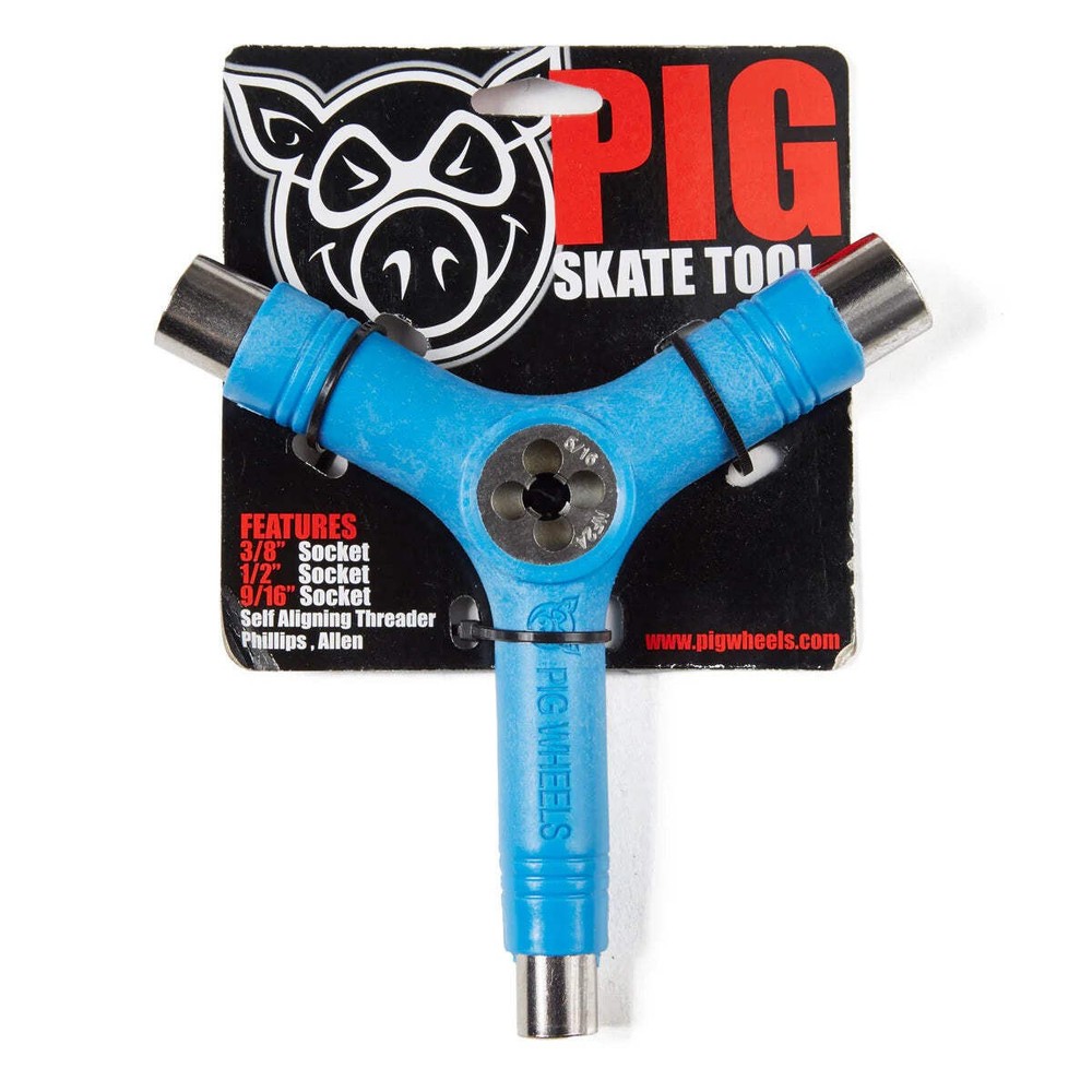 Pig Skateboard Tool Tri Socket Threader Neon Blue