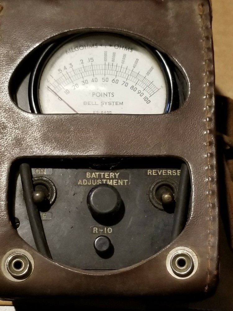 Bell Systems Points MegaOhms to Ohms Meter w/ Leather Type Case