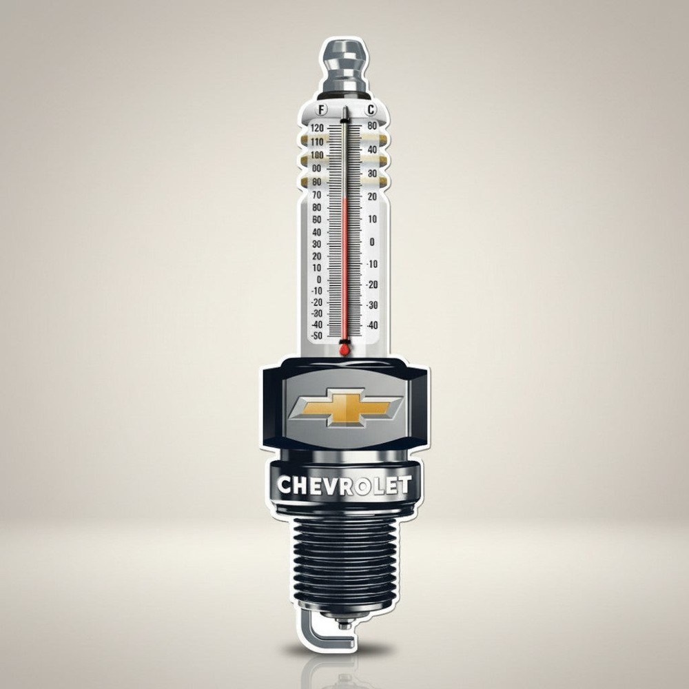 Chevrolet Spark Plug Embossed Metal Thermometer