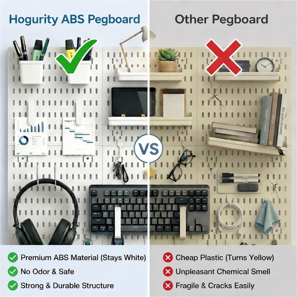 Peg Board, 24"x36" Pegboard Wall Organizer, Includes 6PCS White Peg Boards an...