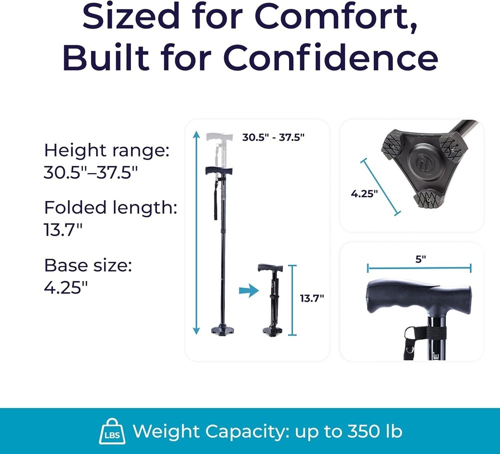Compact & Stylish Foldable Walking Cane - Adjustable T-Handle for All Heights