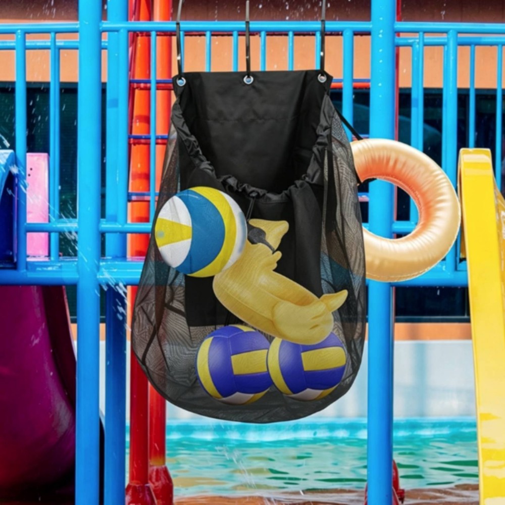 Fence Hanging Pool Organizer Adjustable Straps Poolside Hanging Mesh Bag