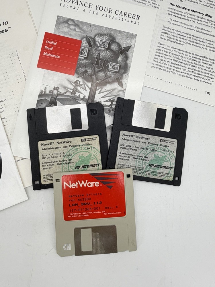 NOVELL Netware 4 CDs Client Software Operating System Online Floppy Discs Lot