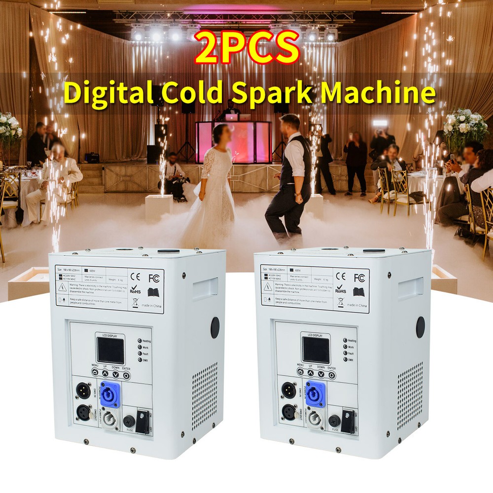 2X Cold Spark Machine DMX512 Spark Firework Machine with Flight Case White