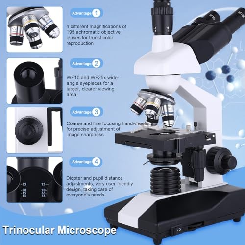 Compound Trinocular Microscope 40X-5000X Magnification, Research Grade