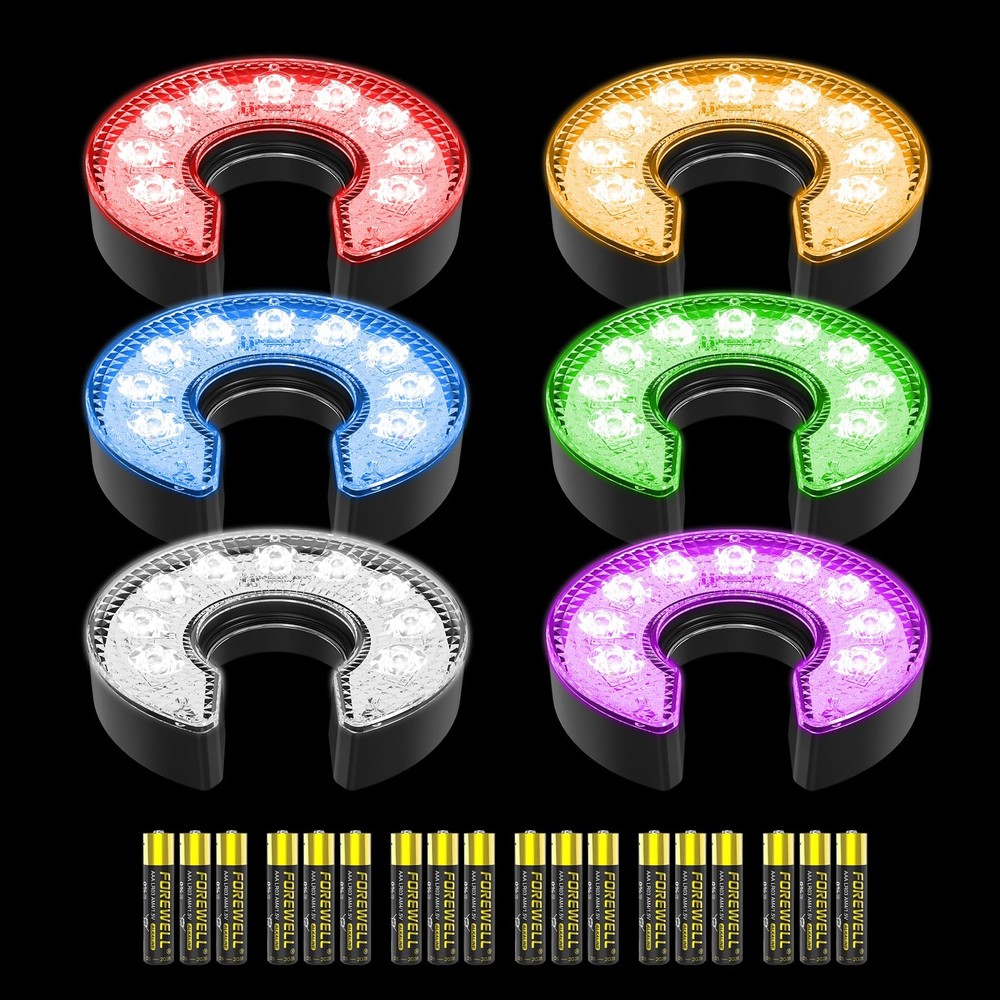 KINGTOP LED Golf Hole Lights (6-Pack) - Battery Powered- RGB- C Shape- 6Pack