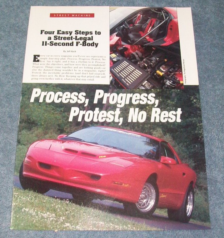1994 Pontiac Firebird Formula Drag Car Vintage Article "Process, Progress...."