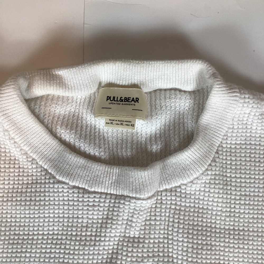 Pull & Bear Mens Sweater Long Sleeve Sz XL Comfort Crew Neck Soft White Pullover