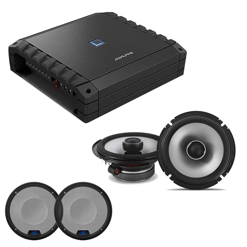 Alpine S2-A36F & S2-S65 4-Channel Amp, 6.5" Coaxial & Grill Bundle