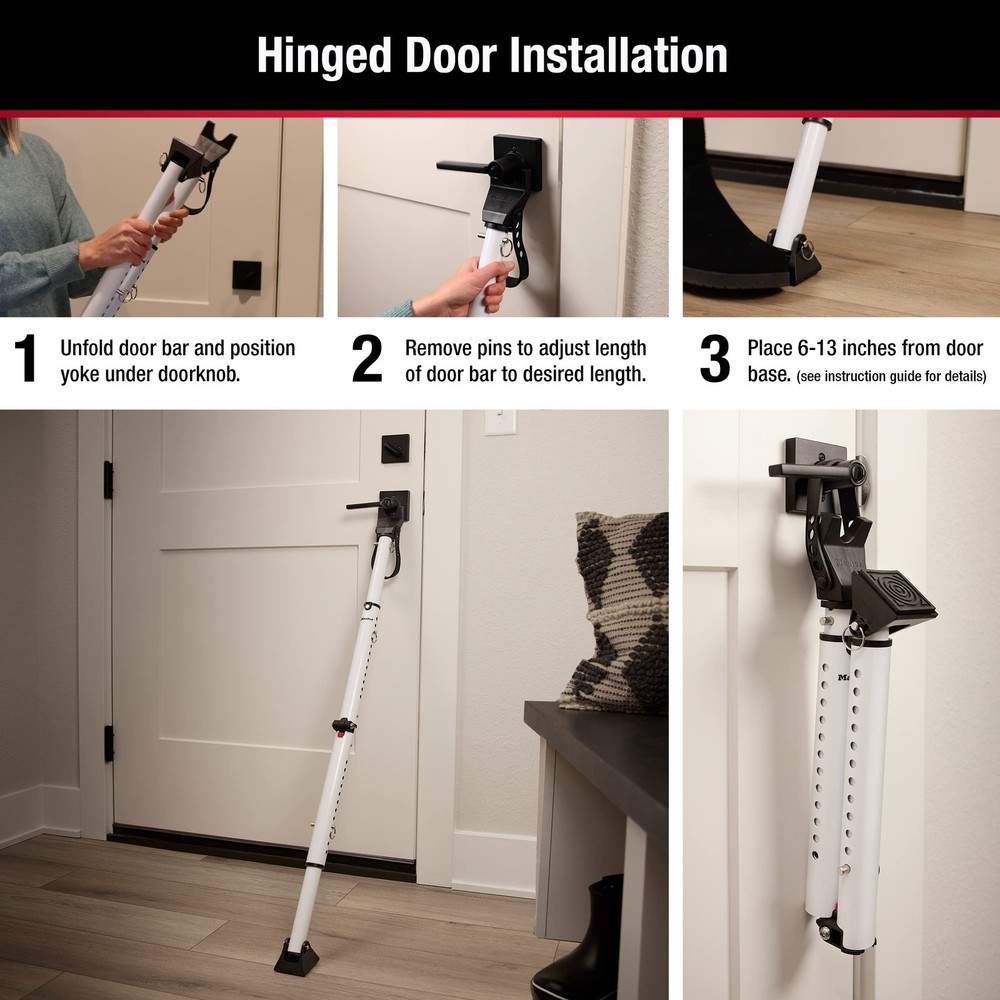 Master Lock Compact Door Stopper Folding Security Bar Adjustable Hinged/Sliding