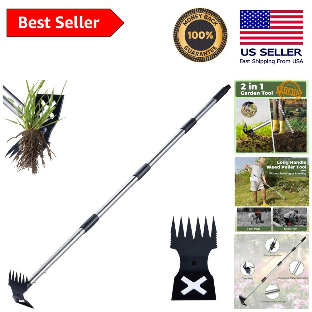 Cast Steel 60" Weed Puller Tool - Heavy Duty Long Handle for Gardens & Lawns