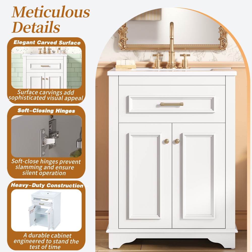 Bathroom Vanity with Ceramic Sink Double Doors Includes 1 Flip-Up Drawer