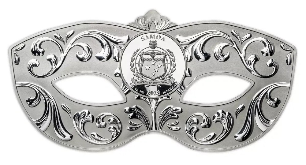 VENETIAN MASK 5 OZ SHAPE SILVER COIN