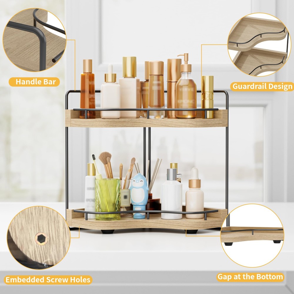 2-Tier Corner Bathroom Counter Organizer with Embedded Screw Holes, Secure & ...