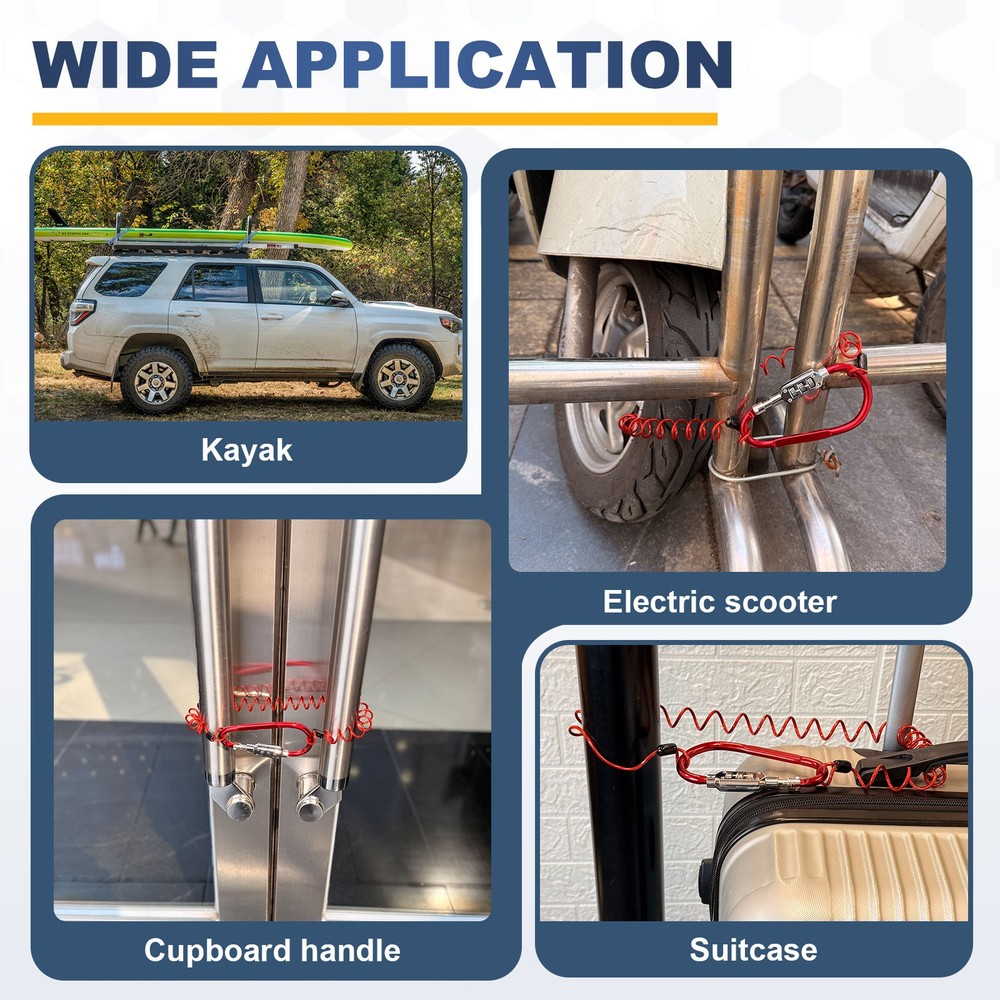 8.2Ft Security Cable Lock Steel Safety Cable with 3.8" Combination Lock Silver