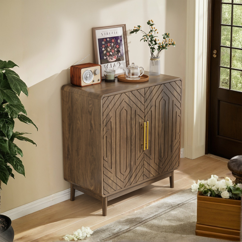 Sideboard Buffet Cabinet With Storage ,Carved 2 Door Sideboard,Multifunctional