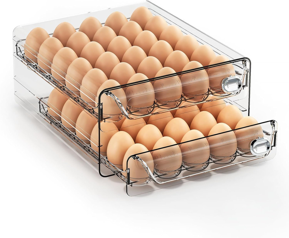 60 Eggs Organizer for Refrigerator, Large Egg Holder for Fridge, Clear Egg Conta