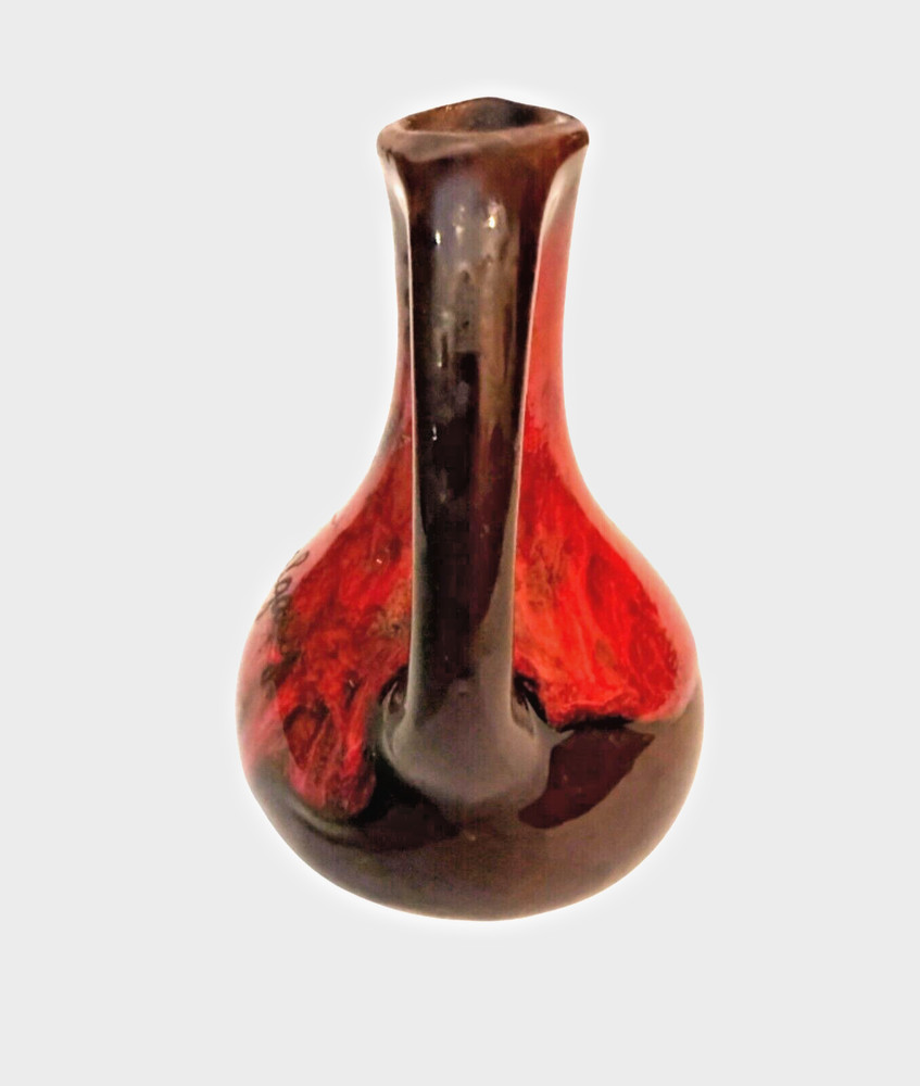 Vintage Red & Brown Ceramic Potttery Vase With Handle Calgary Canada