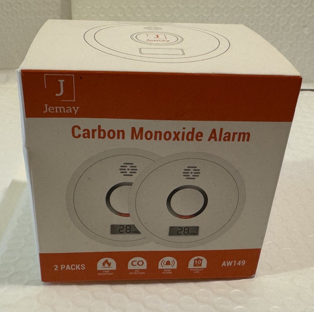 Jemay Carbon Monoxide Alarm Detector,  2 pack , white, brand new
