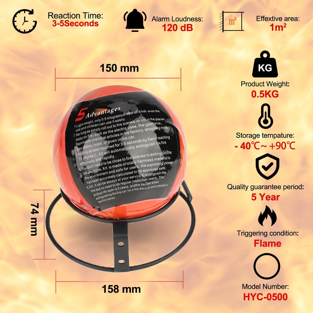 10 PACK Portable Automatic Fire Ball Extinguisher with Bracket and Hook Mount