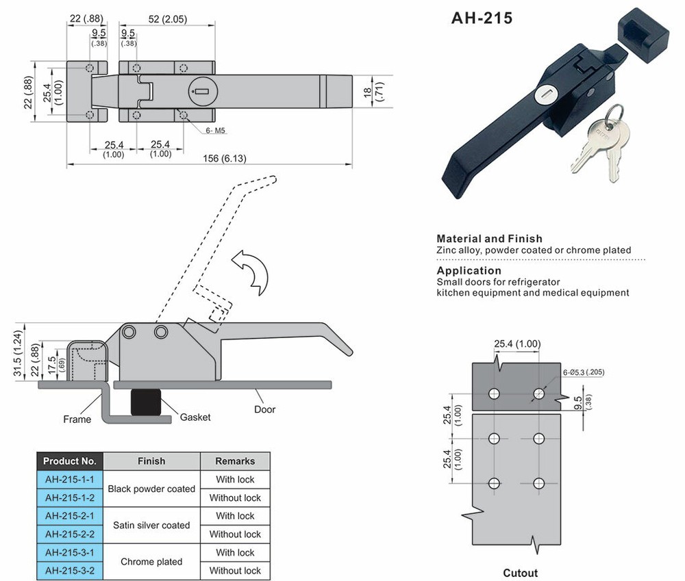 Compression Latch Non-locking, for Air tightness replace Southco A7-10-351-20