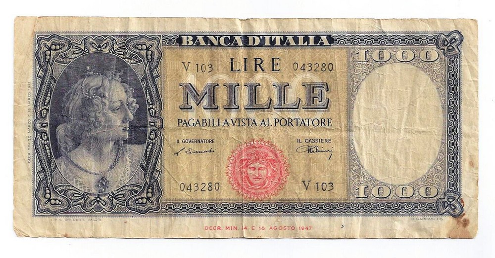 1947 Banca D'Italia Lire Mille Note