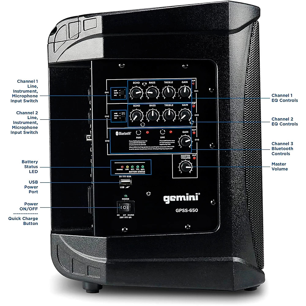 Gemini GPSS-650 Battery-Powered PA System