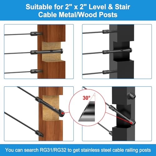 20Pack 1/8" Swageless Cable Railing Tensioners, Black Cable Railing Kits for