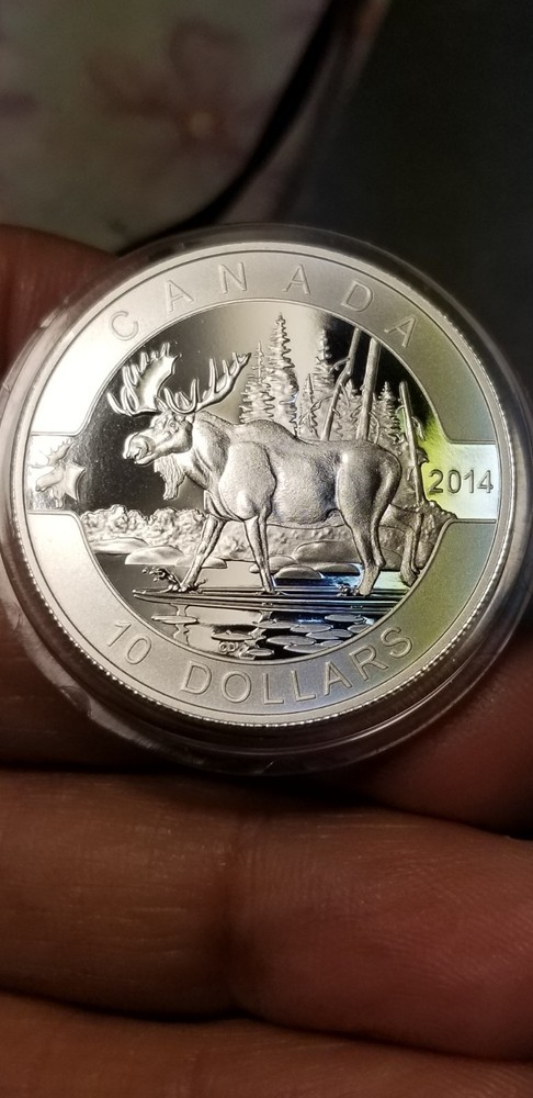 O Canada 2014 Proof Gem $10 Silver Coin Moose.