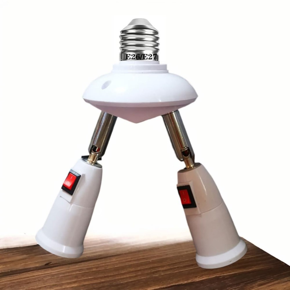 2-in-1 Light Socket Extender E26/E27 to 2 Bulb Adapter Adjustable 360° Rotatable