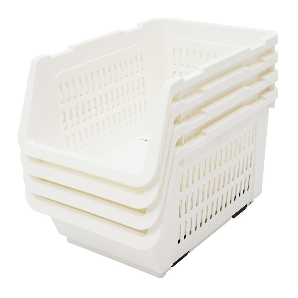 4PCS Stacking Storage Baskets Heavy Duty (38LBS Capacity) Storage Bins