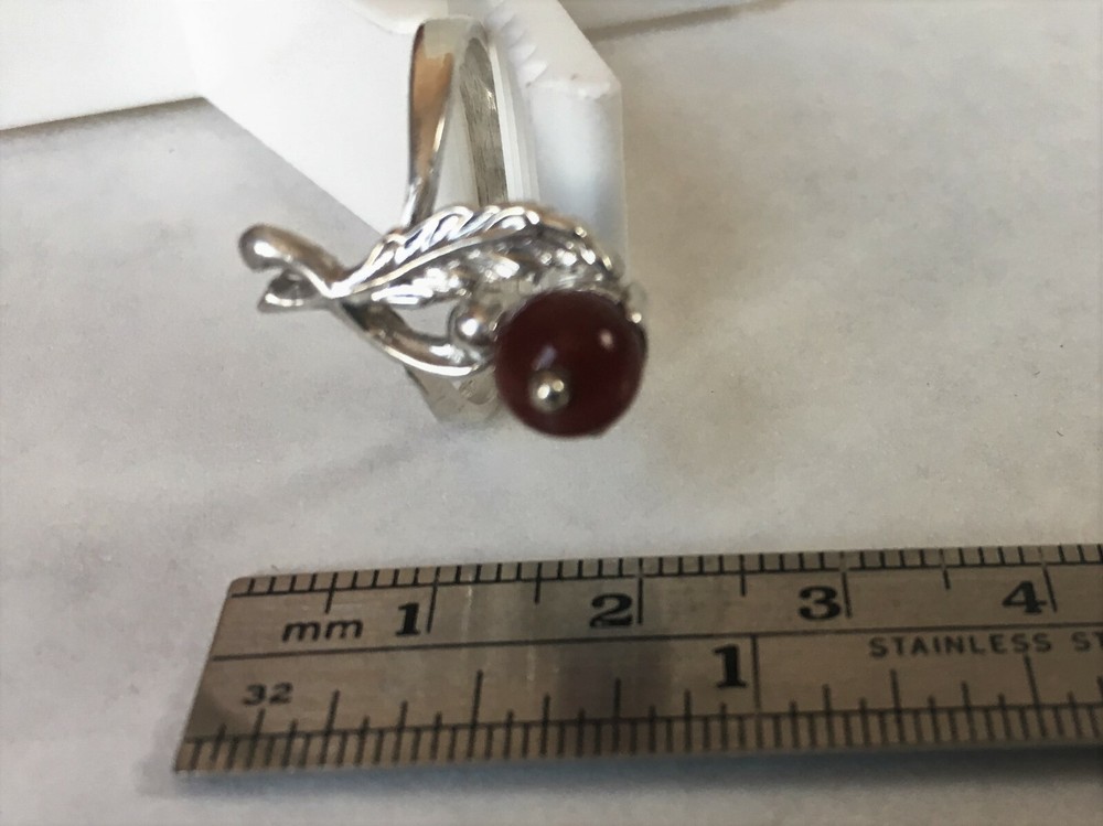 RING WITH CORNELIAN ROUND GEMSTONE--- 925 STERLING SILVER