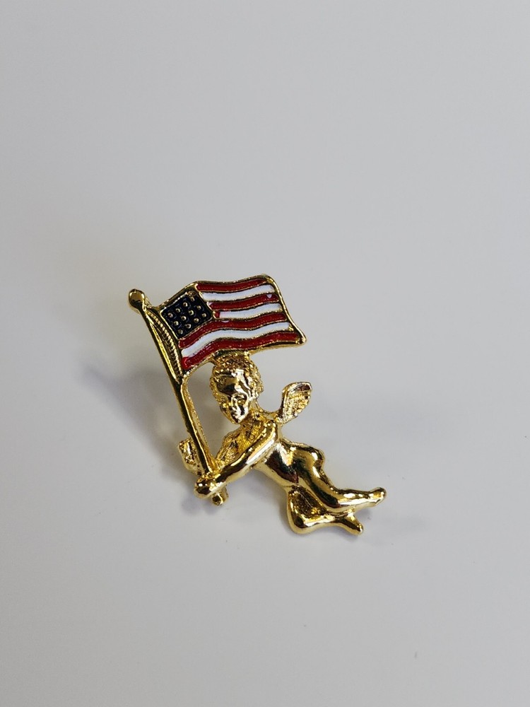 Angel With US Flag Lapel Pin