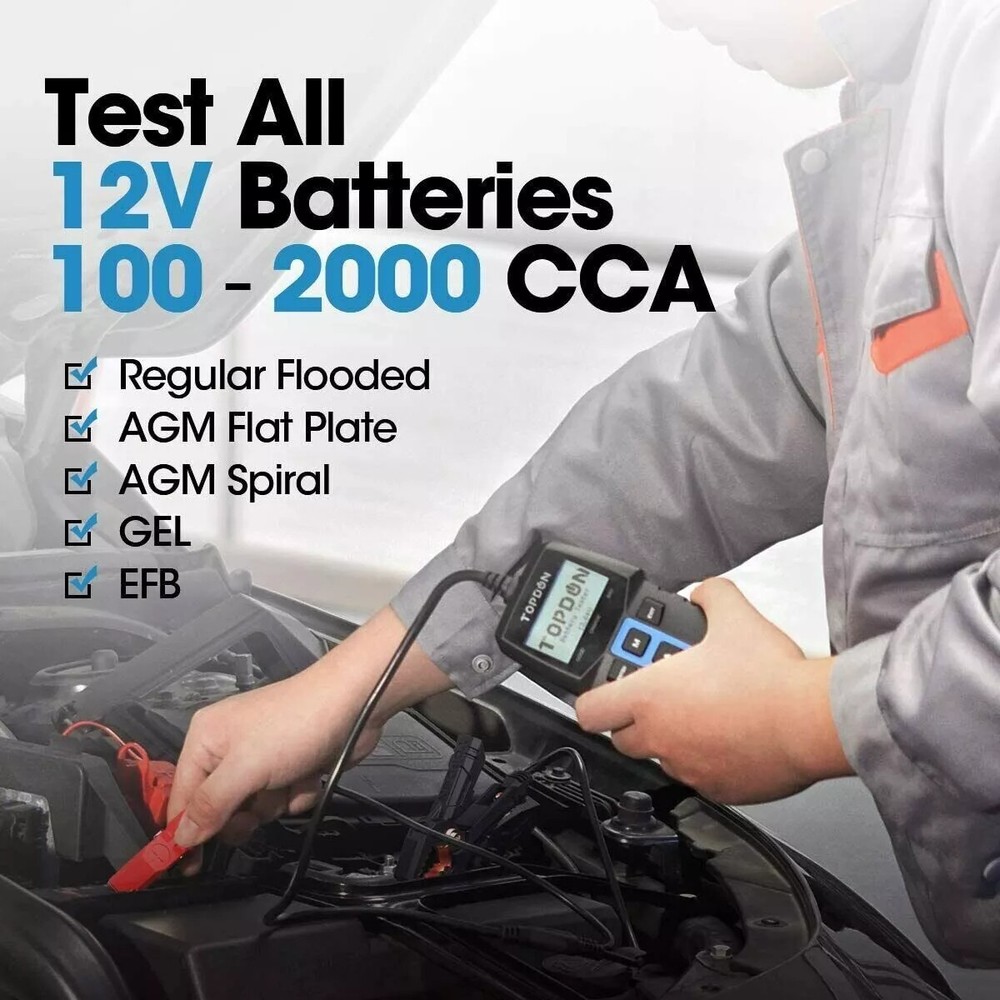 TOPDON BT100 12V Car Battery Tester Load & Charging System Analyzer 100-2000 CCA