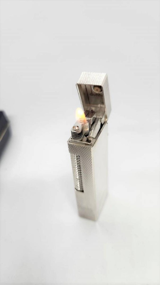 Dunhill Gas Lighter Burley Pattern D Mark Silver Used