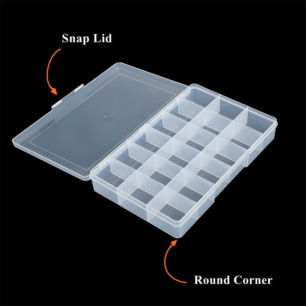 2 Pack Fixed 18 Grids Clear Plastic Compartment Container Case, Transparent O...