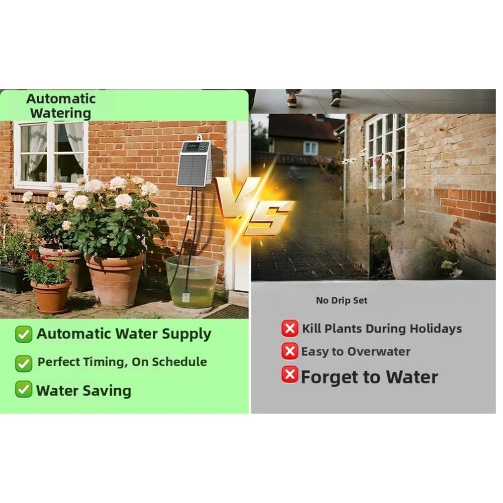Balcony Friendly Solar Watering System with Adjustable Timer for Potted Plants