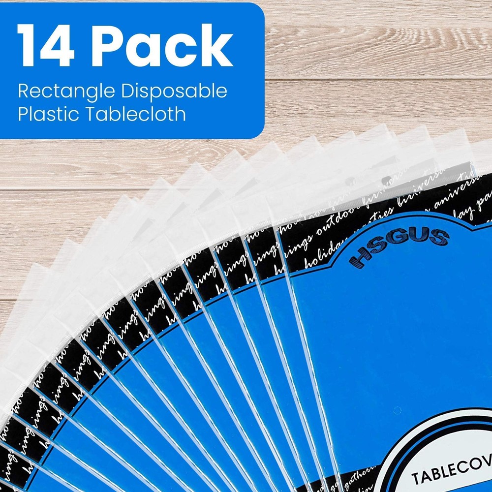 14 Pack Premium Blue Plastic Tablecloth - 54 x 54" x 108" (Rectangle),