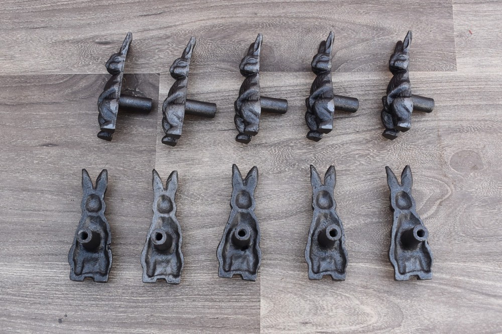 Cast Iron Knobs Rabbit cabinet drawer Vintage door handles pull rustic 10 pcs