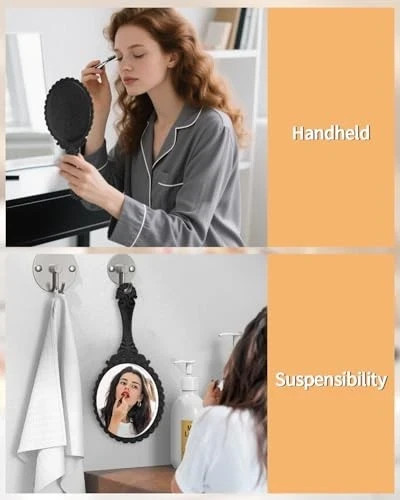 Hand Mirror Vintage Handheld Mirror with Handle Vanity Makeup Black