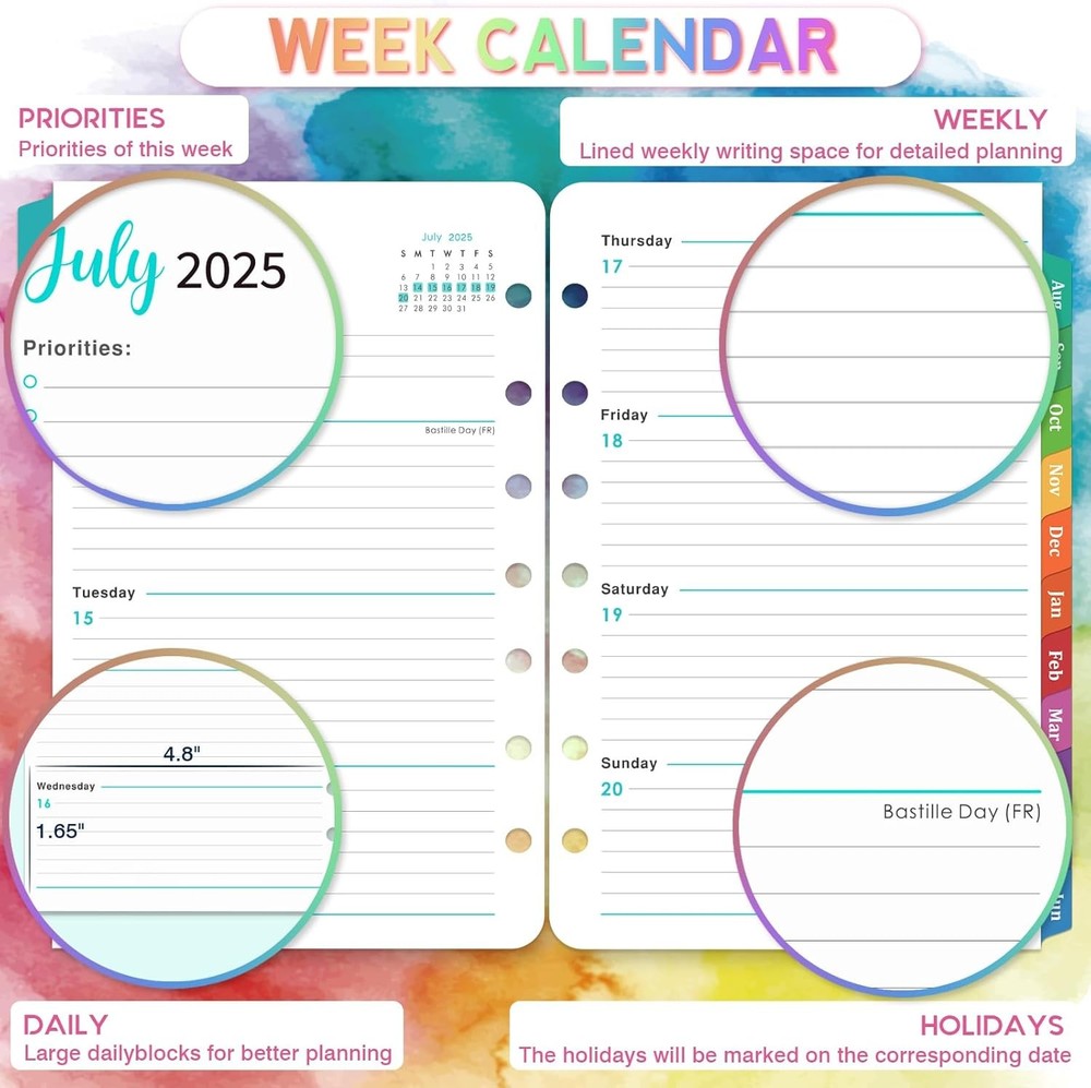 2025-2026 Planner Refills - from July Multicolor