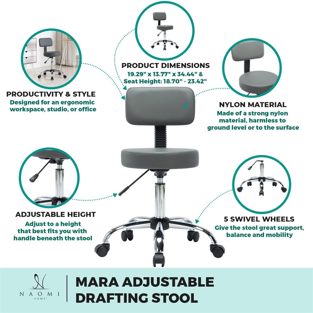 Naomi Home Mara Black Adjustable Drafting Stool