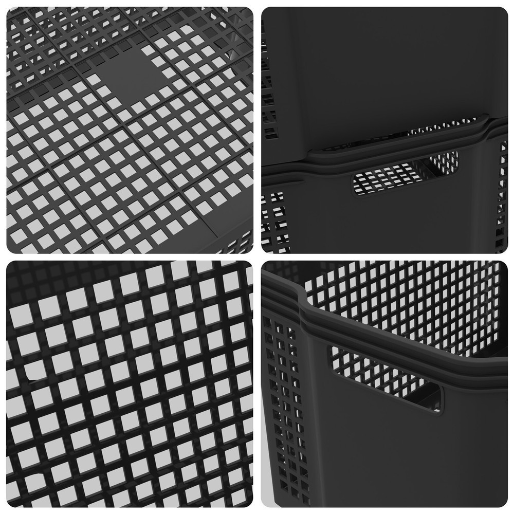 6 Pack Large Stackable Basket, Plastic Woven Basket Organizer, Black