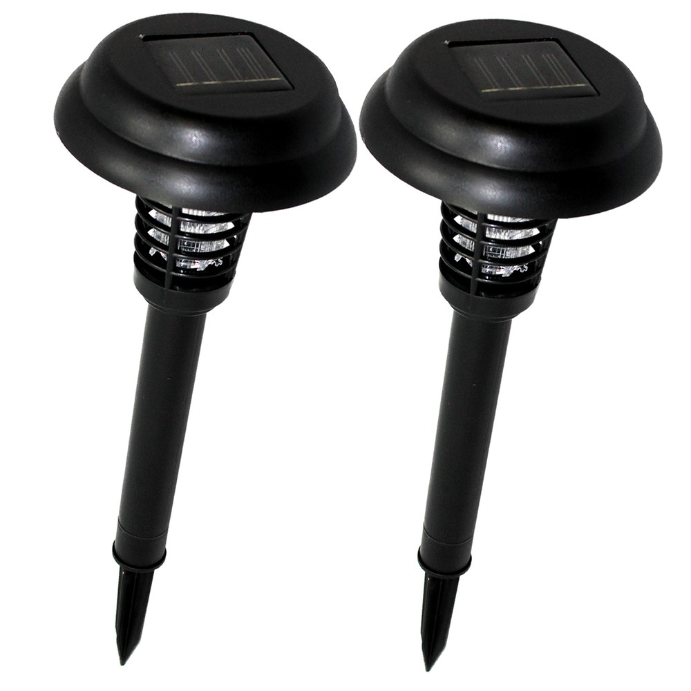 Qty 2 Solar Bug Zapper LED & UV Light Pathway Lighting Insect & Mosquito USA