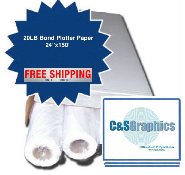 8 Rolls 24'' X 150' 20lb InkJet Bond Plotter Paper