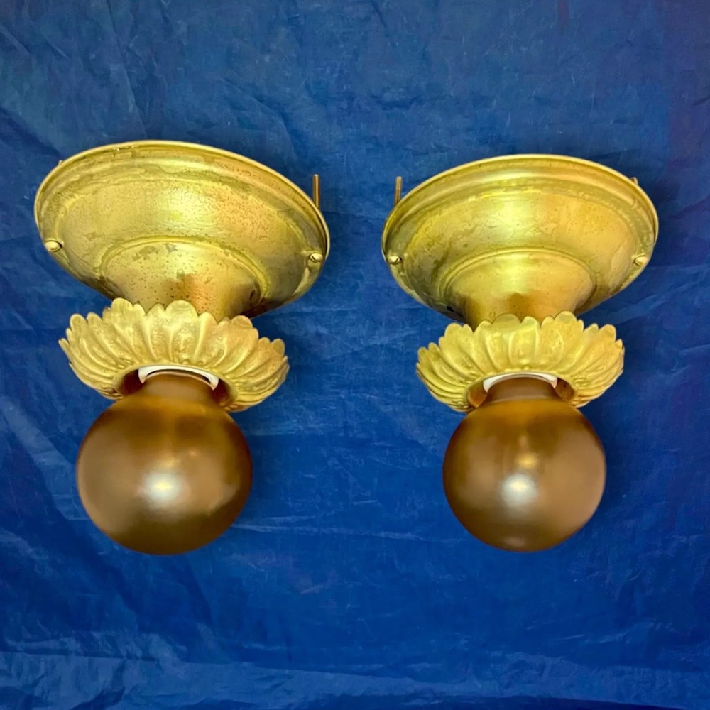 Pair Antique Brass Flush Mount nice Finish Rewired 60D