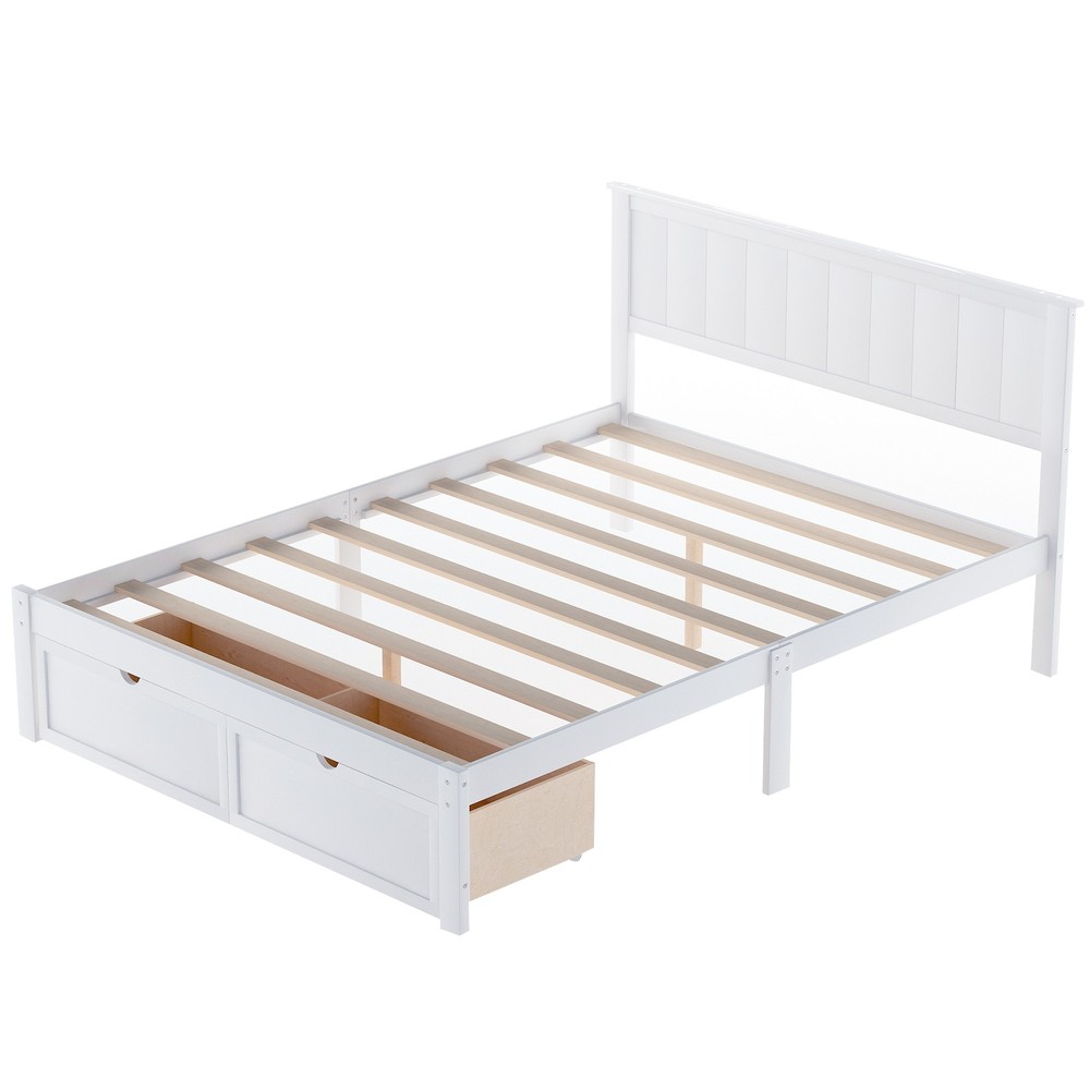 Full Size Platform Bed with Under-bed Drawers, White,Assembly required