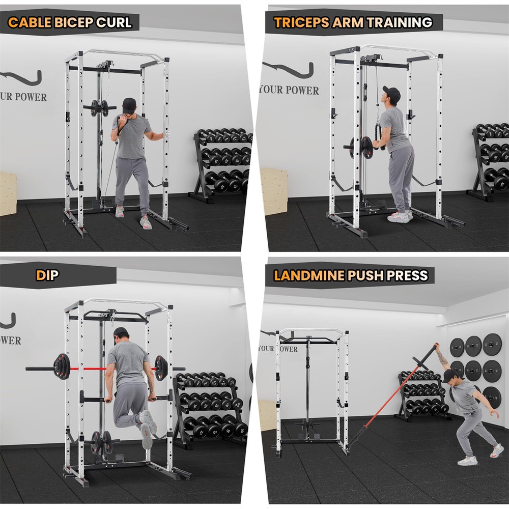 🔥🔥Power Cage Multi-Functional Power Rack with Cable Pulley System and J-Hooks