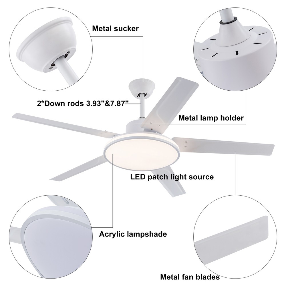 52in Modern Ceiling Fan Light Dimmable LED 3-Color Memory Function Fan w/ Remote