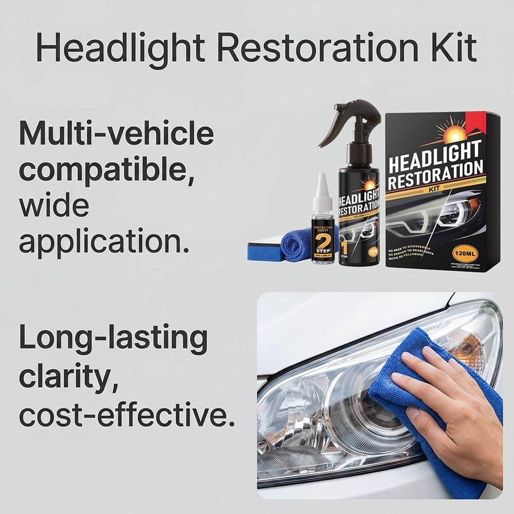 Headlight Restoration Kit, No Power Tools, Makes Headlights Like Ne w